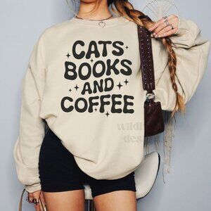 Cats Books Coffee Sweatshirt - Sand